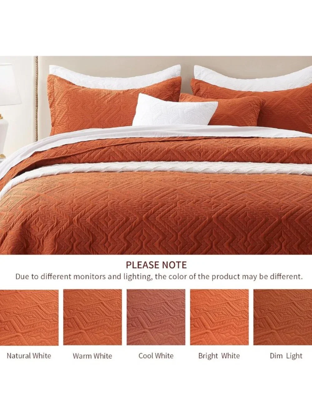 King Size 3-Piece Lightweight Quilt Set, Soft Microfiber Burnt Orange Coverlet